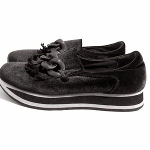 Black Velvet Platform Mules with Chain Tassel Detail